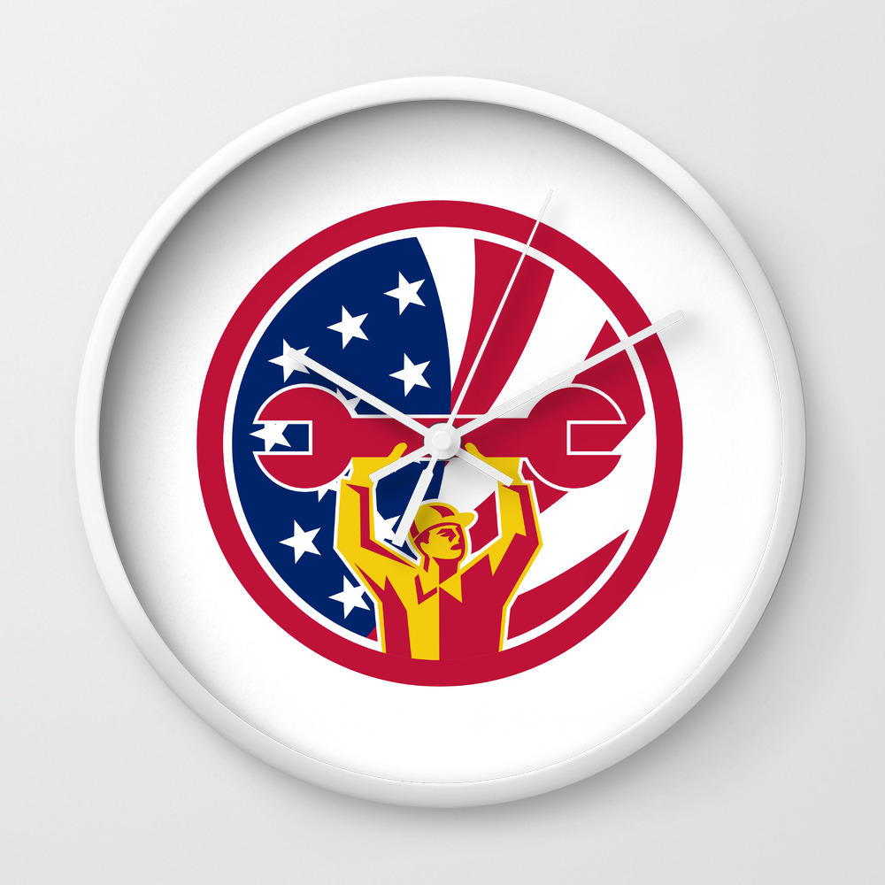 American Mechanic Usa Jack Flag Icon Wall Clock By Patrimonio