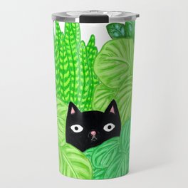 Black cat in House plants Travel Mug