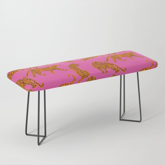 Abstract leopard with red lips illustration in fuchsia background  Bench