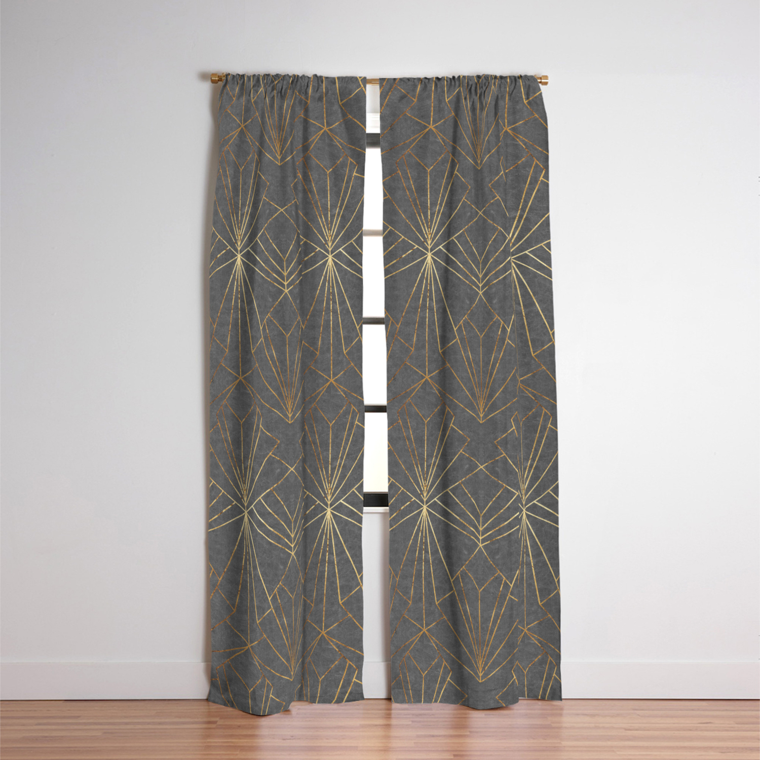 Art Deco In Gold Grey Large Scale Blackout Curtain By