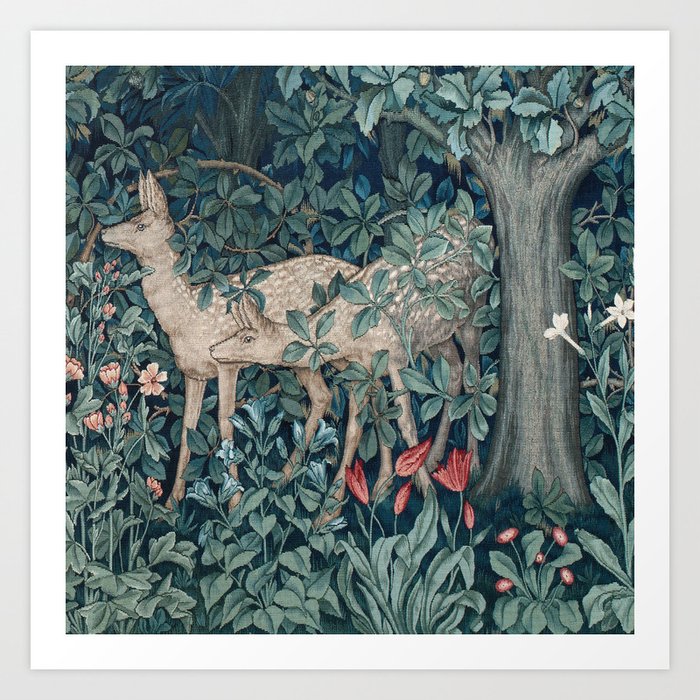 William Morris Forest Deer Greenery Tapestry Art Print