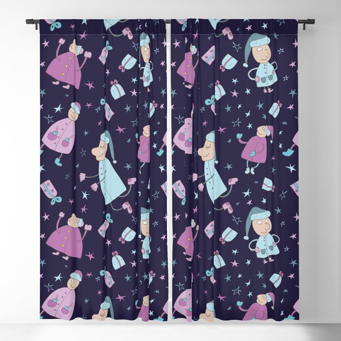 Funny santa claus with christmas gifts Blackout Curtain