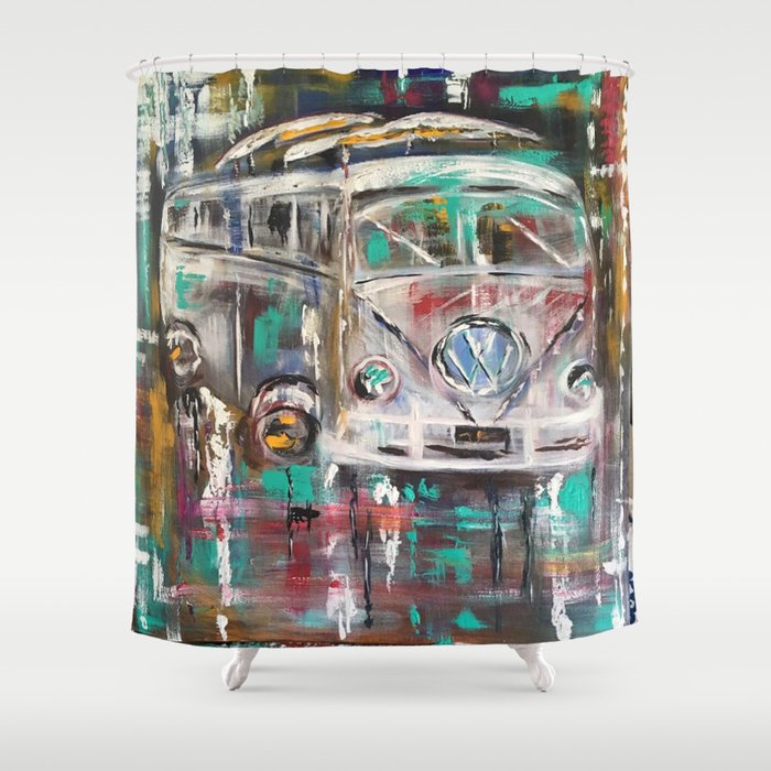 Bus Art Original Vintage Car Old Bus Unique Colorful Shower Curtain By Cortayloo