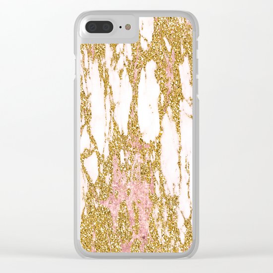 Gold Marble - Intense Glittery Yellow and Rose Gold Marble Clear iPhone Case