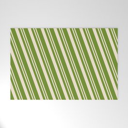 [ Thumbnail: Beige & Green Colored Lines Pattern Welcome Mat ]