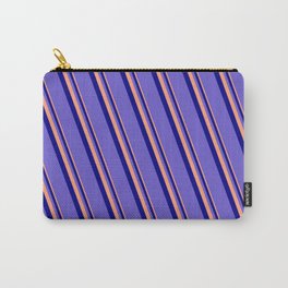 [ Thumbnail: Light Salmon, Blue, and Slate Blue Colored Stripes Pattern Carry-All Pouch ]