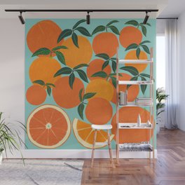 Orange Harvest - Blue Wall Mural