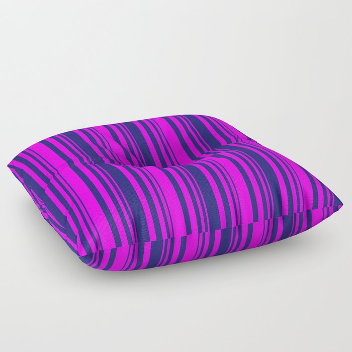 Midnight Blue & Fuchsia Colored Lines Pattern Floor Pillow