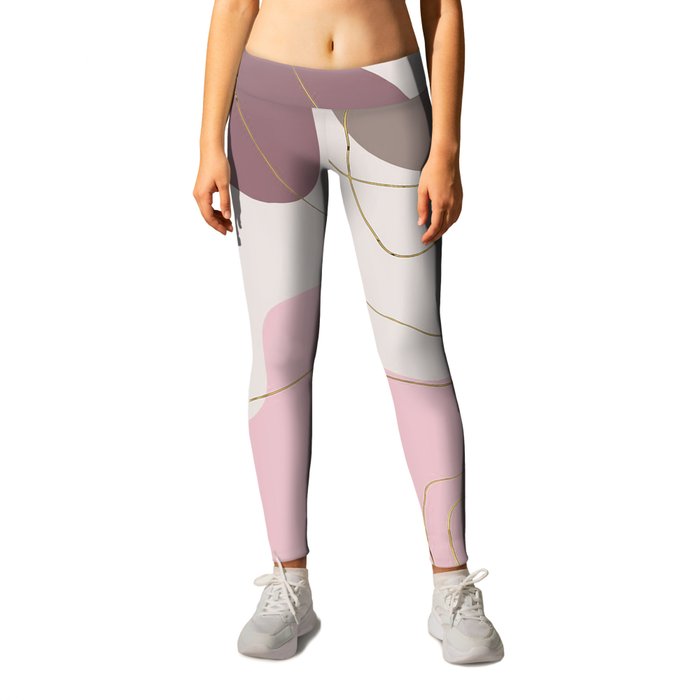 Geometrical ivory pink gold burgundy abstract Leggings