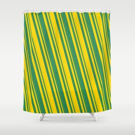 [ Thumbnail: Yellow and Sea Green Colored Striped Pattern Shower Curtain ]