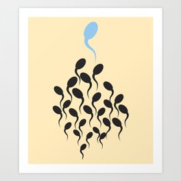 The Winner :P Art Print | People, Microscopic, Sperm, Mixed Media, Cells, Zygots, Graphicdesign, Procreation, Comic, Funny 