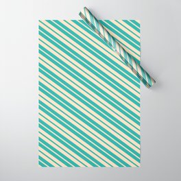 [ Thumbnail: Bisque & Light Sea Green Colored Stripes/Lines Pattern Wrapping Paper ]