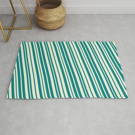 [ Thumbnail: Teal & Beige Colored Lined/Striped Pattern Rug ]