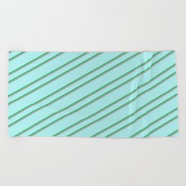 [ Thumbnail: Turquoise, Sea Green, and Dark Grey Colored Striped Pattern Beach Towel ]