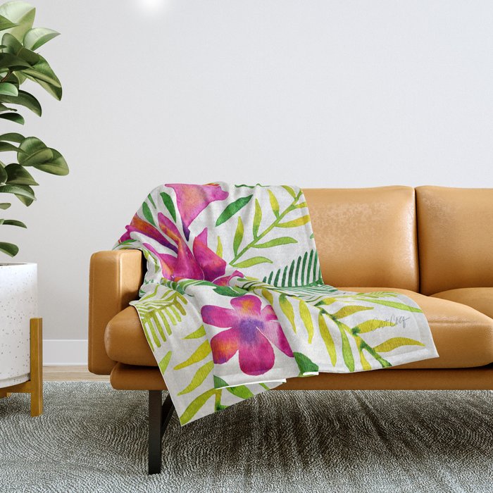 Tropical Symmetry Pink Green Throw Blanket
