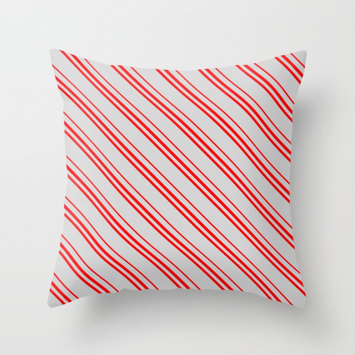 Light Grey and Red Colored Lines Pattern Throw Pillow