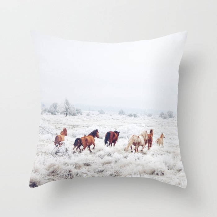 Winter Horses Throw Pillow
