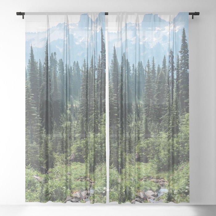 Mount Rainier Classic Mountain Meadow - 129/365 Nature Photography Sheer Curtain