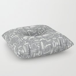 White Old-Fashioned 1920s Vintage Pattern on Silver Grey Floor Pillow