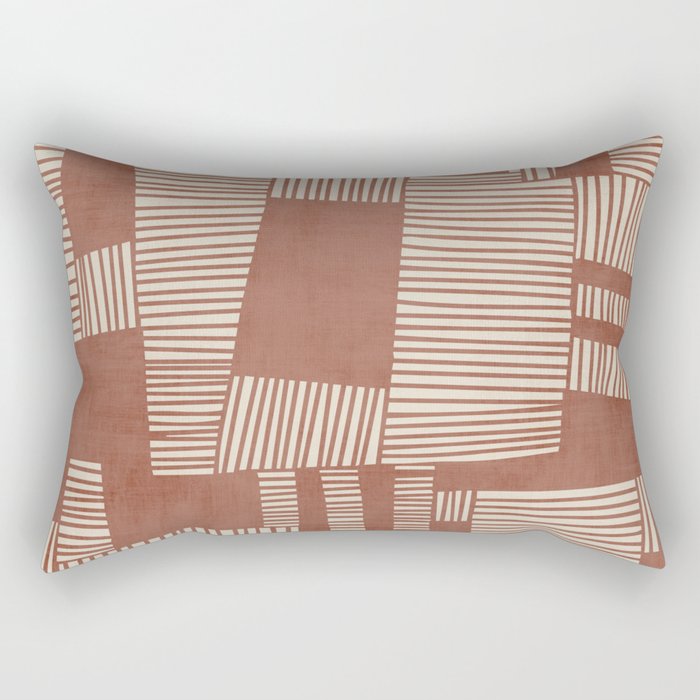 Modern Abstract Terracotta Linocut Boho Art Rectangular Pillow