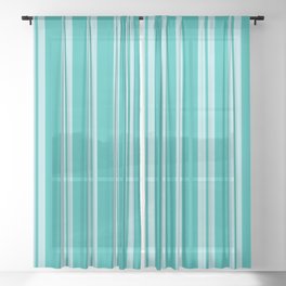 [ Thumbnail: Powder Blue and Light Sea Green Colored Lined/Striped Pattern Sheer Curtain ]