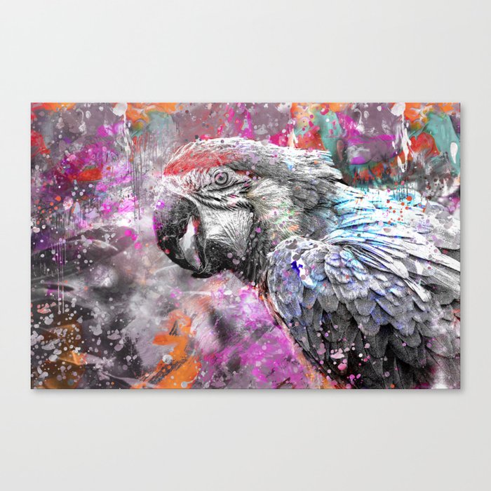 artsy parrot mixed media art Canvas Print