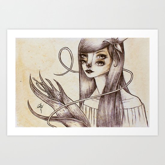 > Girl and Flower 02 Art Print
