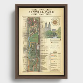 NYC's Central Park [Vintage Inspired] "San Remo" Running route map Framed Canvas