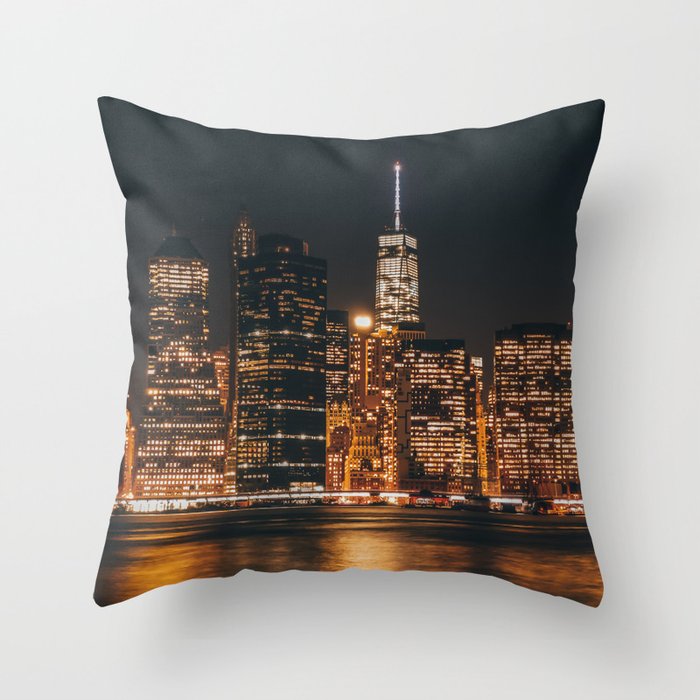 New York City Manhattan skyline at night Throw Pillow