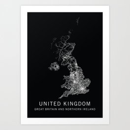 United Kingdom Road Map  Art Print | Northernireland, England, Belfast, Road, Graphicdesign, Map, Liverpool, Manchester, London, Leeds 