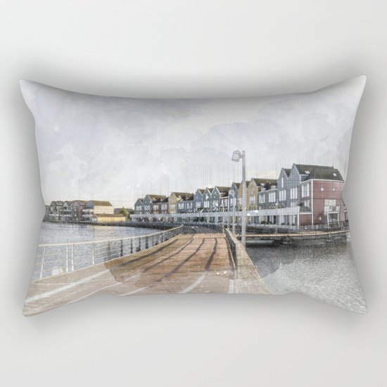 Rainbow Houses. Architectural watercolor and ink drawing Rectangular Pillow