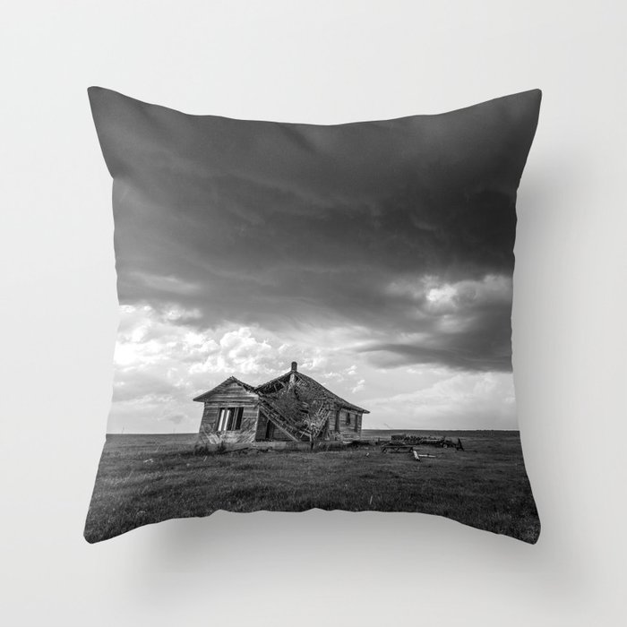 Sweeping Down the Plains - Abandoned House and Storm in Oklahoma Throw Pillow