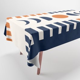 Abstract Geometric Shapes 18 in Navy Blue Orange (Moon Phases)  Tablecloth