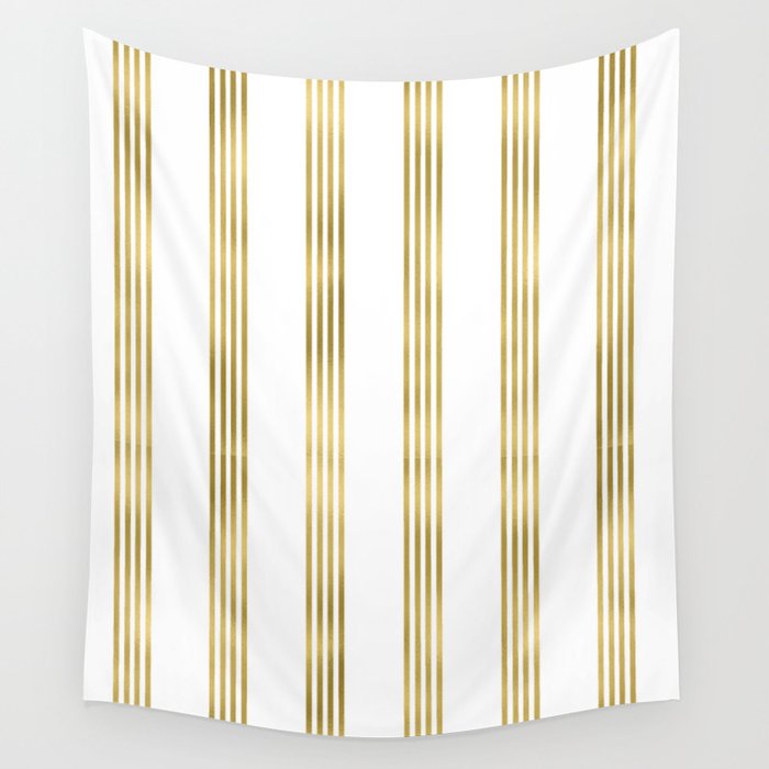 Simply luxury Gold small stripes on clear white - vertical pattern Wall Tapestry