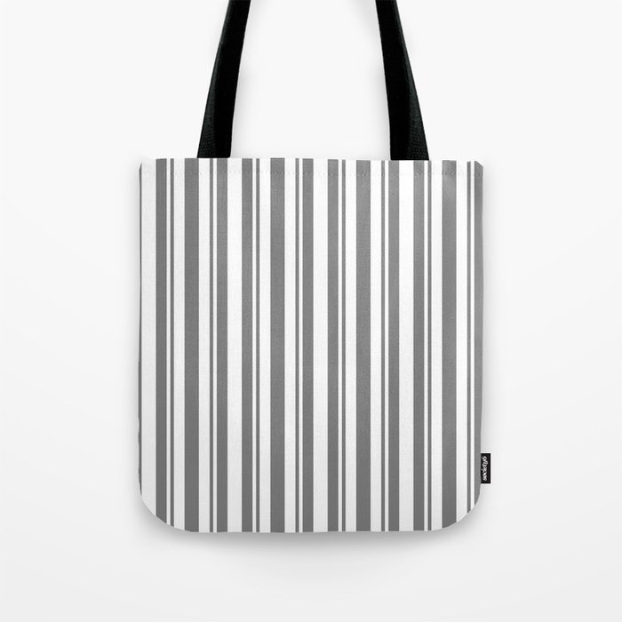 White & Grey Colored Lines Pattern Tote Bag