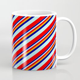 [ Thumbnail: Orange, Dark Blue, Turquoise, and Red Colored Stripes Pattern Coffee Mug ]