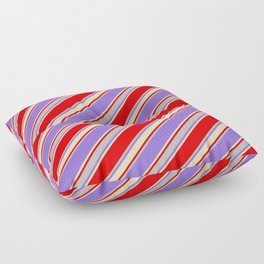 [ Thumbnail: Red, Grey, Purple & Beige Colored Stripes/Lines Pattern Floor Pillow ]