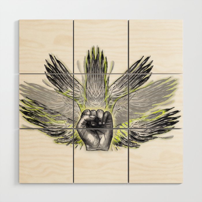 surreal winged hand mystical Feathered animal  Wood Wall Art