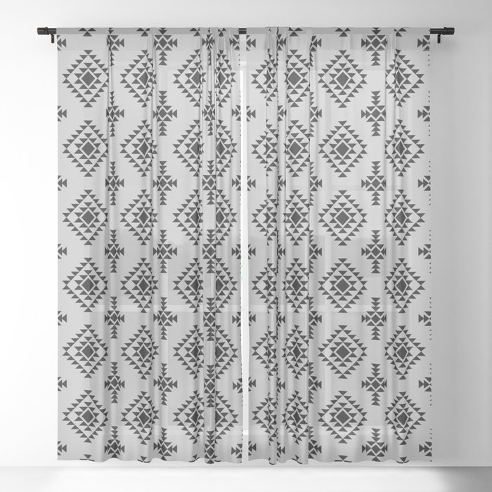 Light Grey and Black Native American Tribal Pattern Sheer Curtain