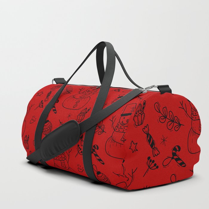 Red and Black Christmas Snowman Doodle Pattern Duffle Bag