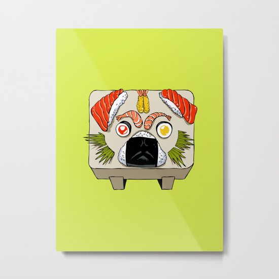 Pug Sushi Metal Print