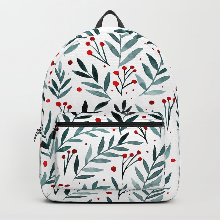 Festive watercolor branches - teal and red Backpack