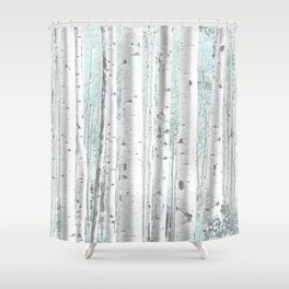 Pale Birch and Blue Shower Curtain