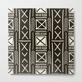 African B&W Mudcloth Metal Print | Pattern, African, Stripes, Geometric, Crosses, Ivory, Elegant, Lines, Native, Black 