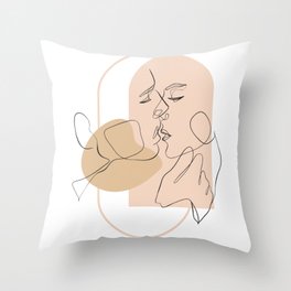 Amour 2 - Romance Neutral One Line Art Abstract Drawing Throw Pillow