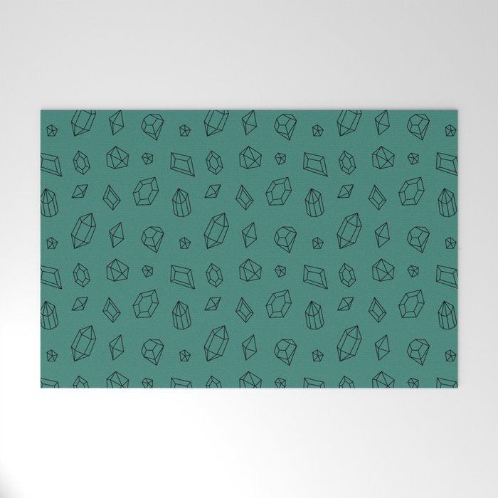 Green Blue and Black Gems Pattern Welcome Mat