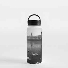 Black and white Hôtel Dieu Lyon | White swans in Rhone river | French cityscape Water Bottle