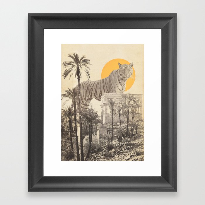 Giant Tiger in Ruins and Palms Framed Art Print