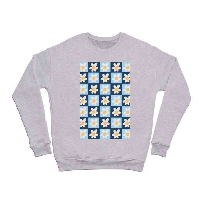 Spring of Retro Daisies - Blue and Dark Navy Crewneck Sweatshirt