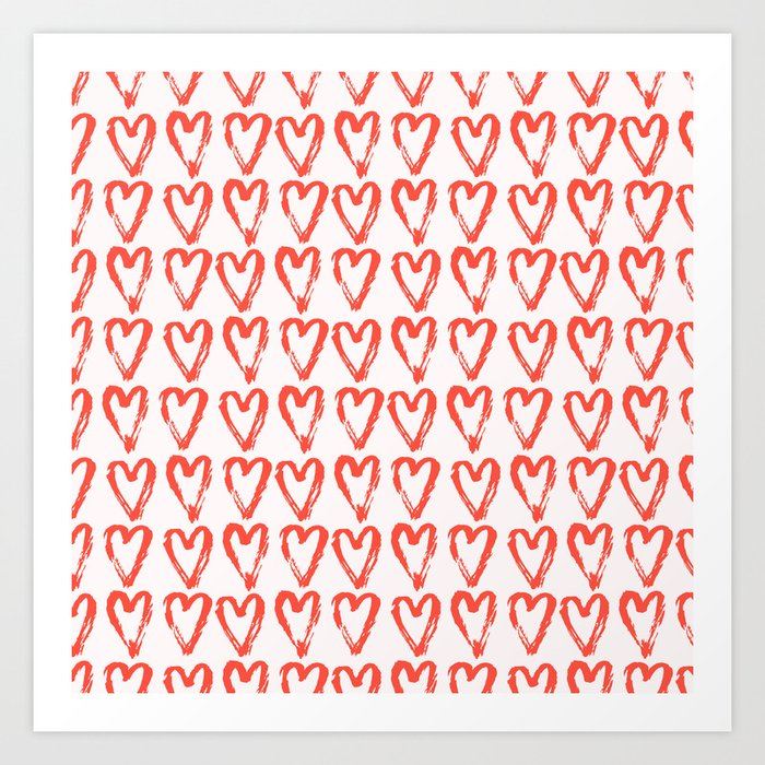 Heart Pattern Living Coral - hand painted Art Print